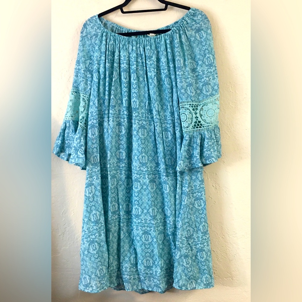 Indigo Rose Floral Paisly Dress Blue XL Embroidered Wide Sleeve Casual Oversize